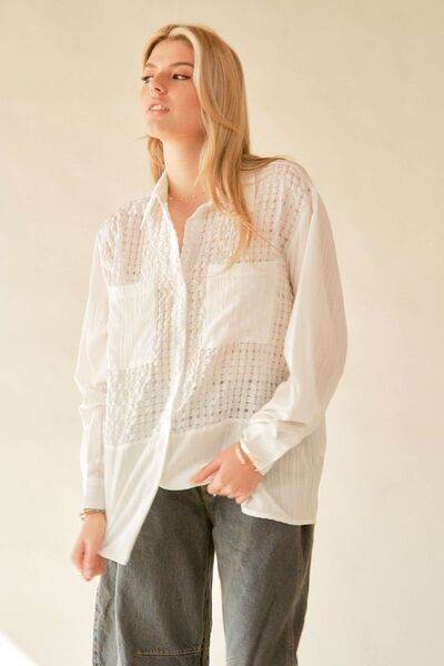 Davi & Dani Crinkled Jacquard Button Down Shirt