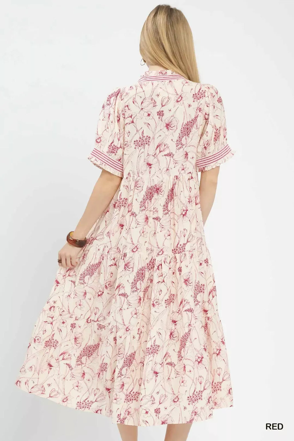Umgee Floral Tiered Midi Dress with Ruffle Trim