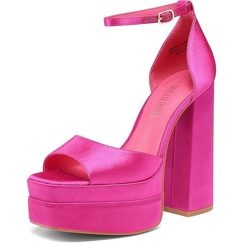 Dream Pairs Womens Size 6.5 Hot Pink 5.5" Platform Chunky Heel Open Toe Shoes