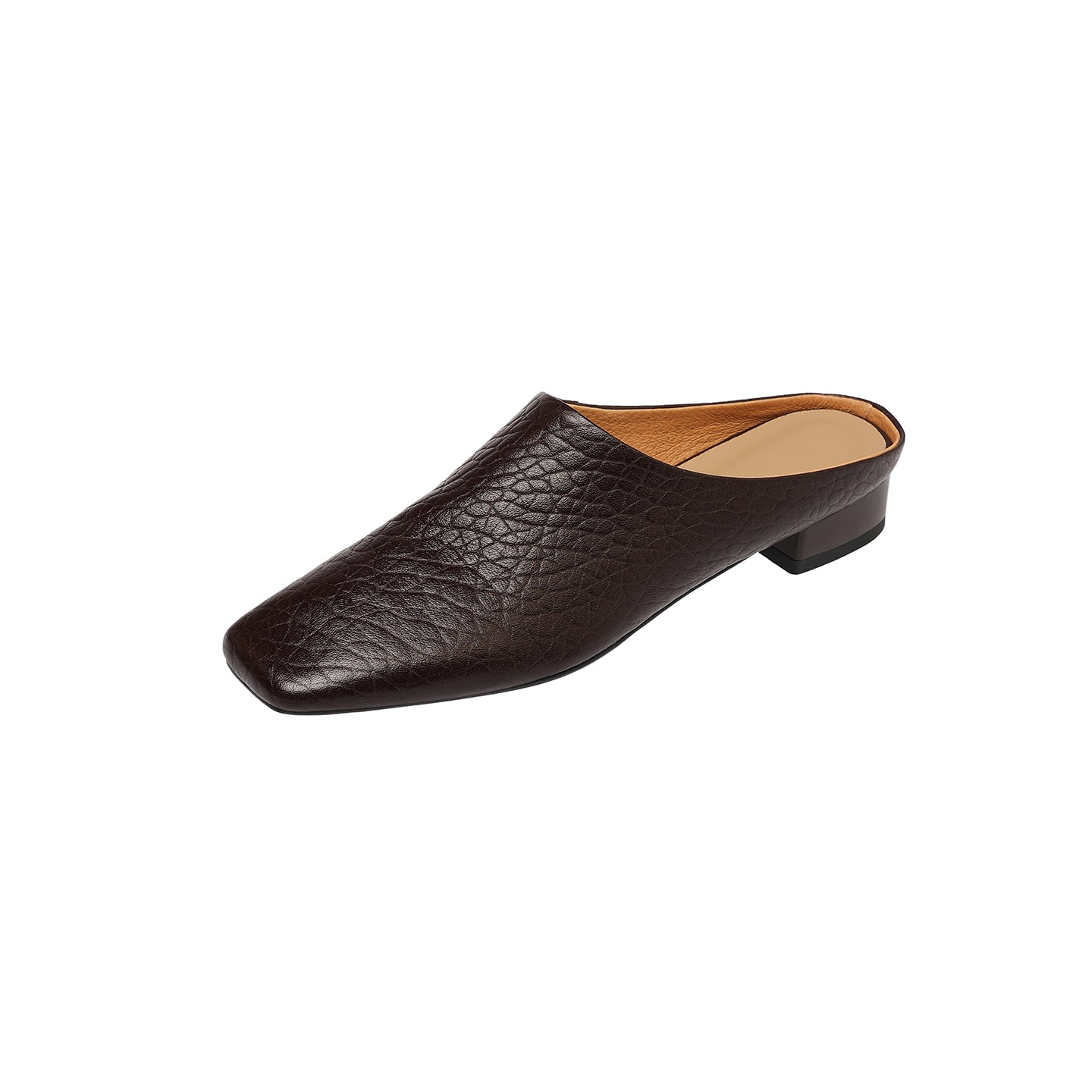 Women's Square Toe Cowhide Mules | Low Block Heel Slip-On Backless Shoes