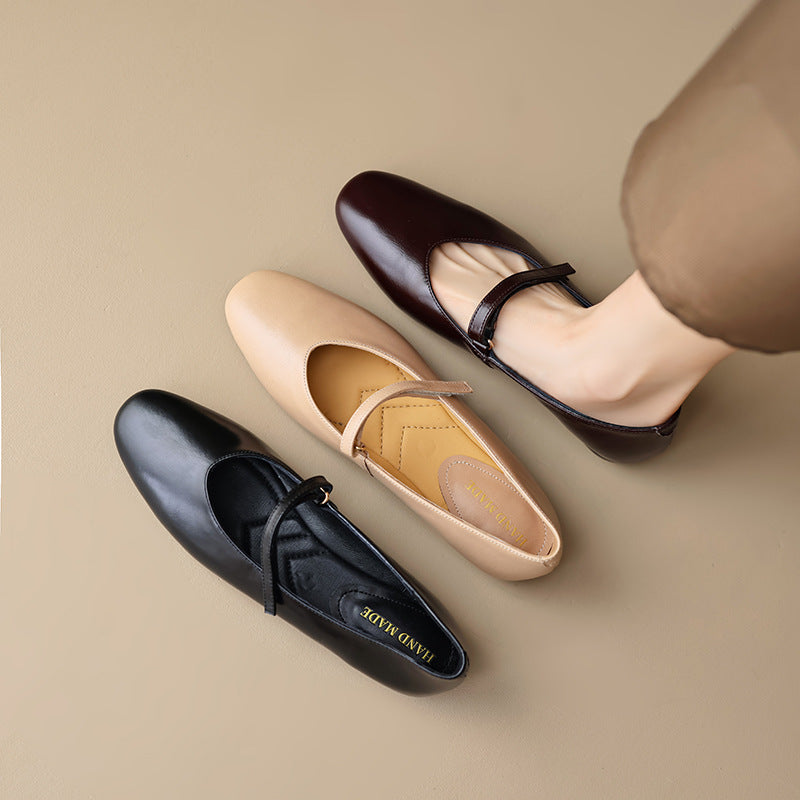 Mary Jane Flats | Cowhide Leather Buckle Shoes