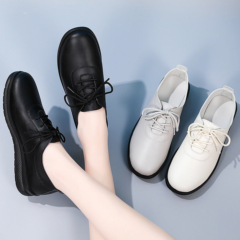 Women's Lace-Up Soft Sole Commuter Flats - Round Toe PU Leather Professional Shoes