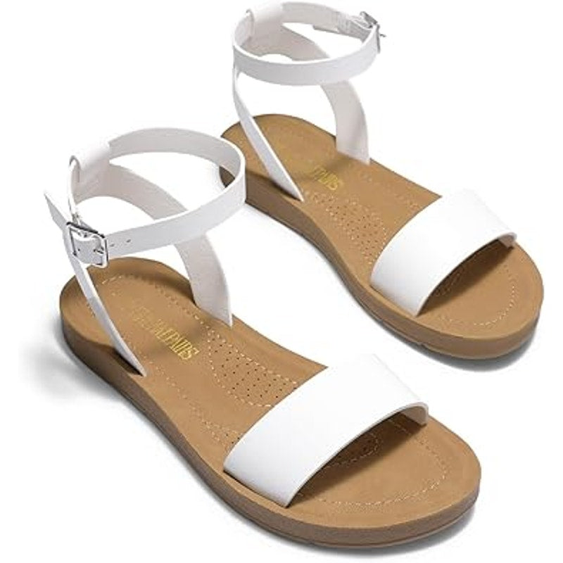 Dream Pairs Womens Size 7 White Sandal Ankle Buckle Strap Open Round Toe Shoes