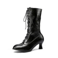 Women's Lace-Up Mid-Calf Boots - Stylish Low Heel Boots with Round Toe