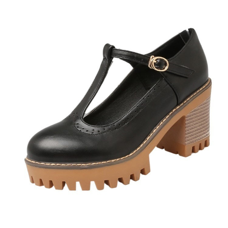 Women's Retro Lace-Trim Hidden Wedge High Heels | Low-Top Buckle Strap Shoes