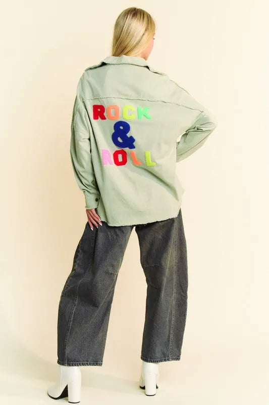 Davi & Dani Multi Color Rock & Roll Fringed Hem Loose Fit Shacket