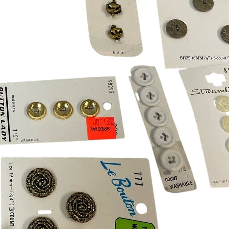 Vintage Lot of New Carded Small Round Brown White Metal Plastic Wooden Buttons