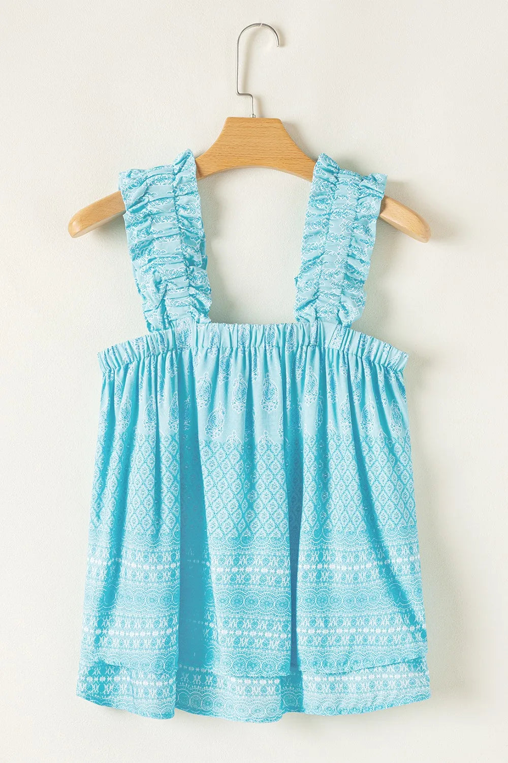 Printed Ruffled Wide Straps Tank