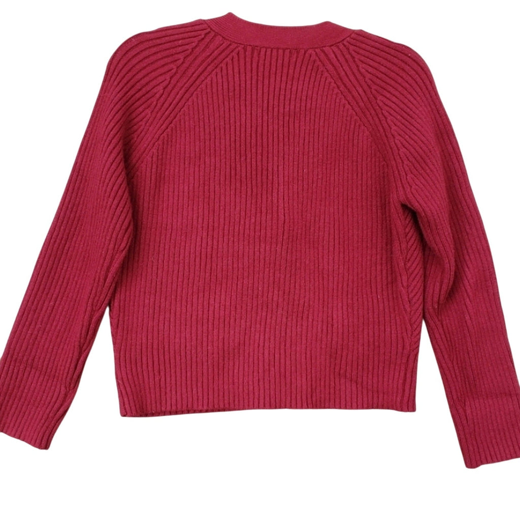 ASOS Womens Size 6 Red Ribbed Long Sleeve Button Up Knit Cropped Cardigan