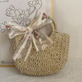 Women's Straw Crossbody Bag – Handcrafted Dumpling Shape with Embroidered Scarf Detail