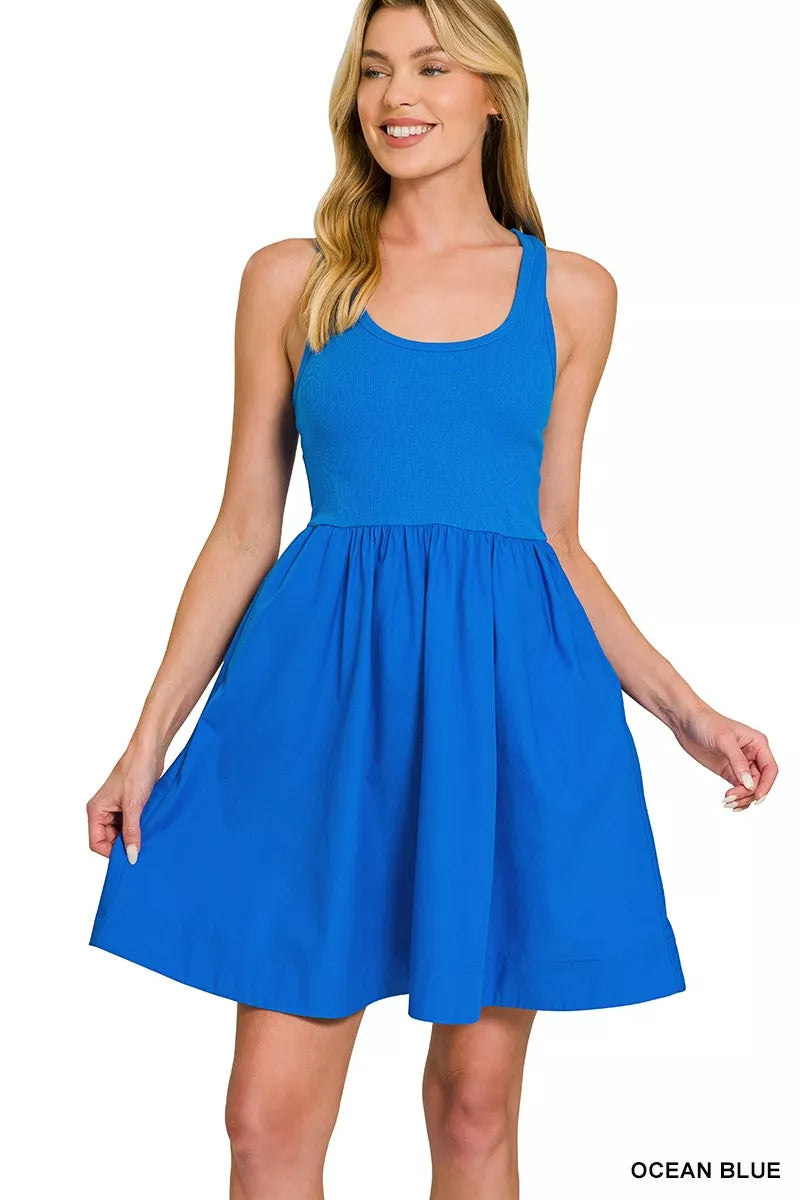 Zenana Combined Knit & Woven Midi Dress