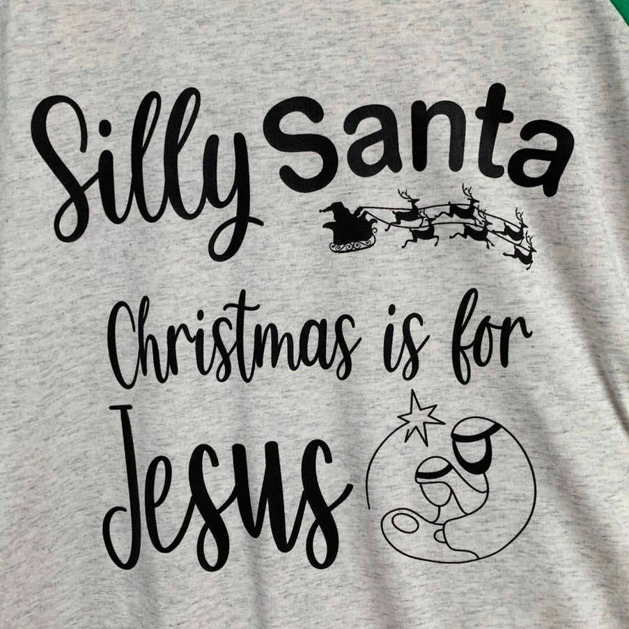 New Hand Printed Womens Large Silly Santa Christmas is for Jesus Tee Shirt