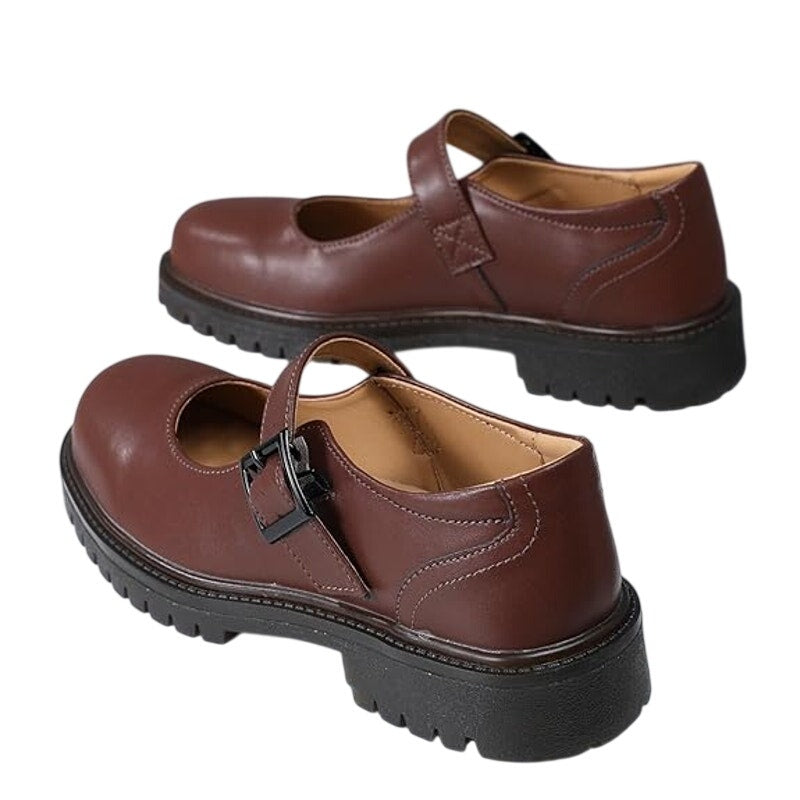 XMM Womens Size 8.5 Brown 1" Heel Mary Jane Closed Round Toe Buckle Strap Shoes