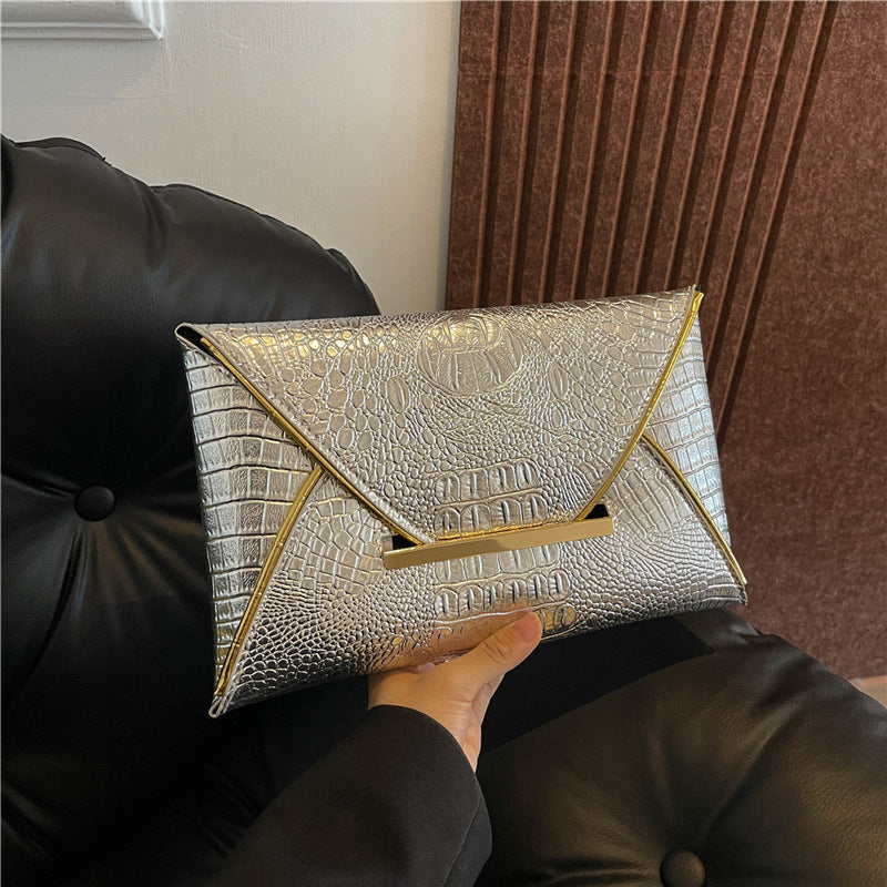 Crocodile Pattern Envelope Clutch Bag