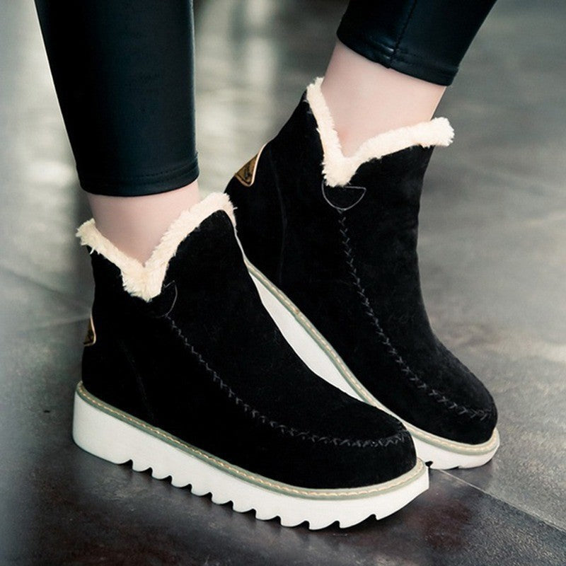 Women's Insulated Cotton Boots Flat Thick-Sole Slip-On Low-Cut Warm Winter Boots