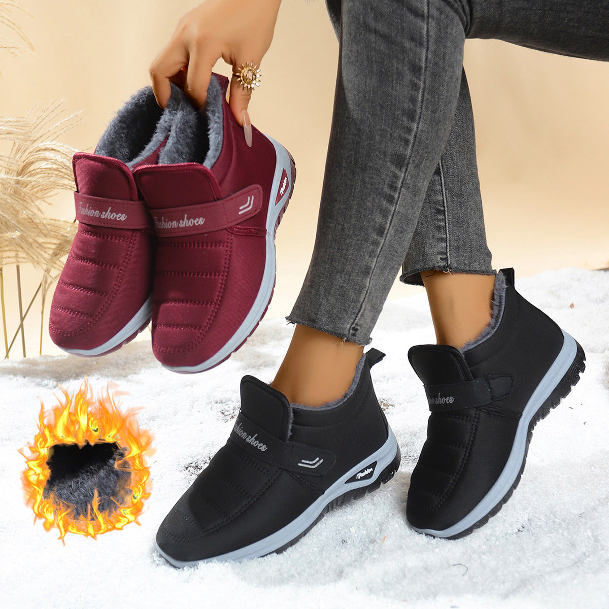 Women's Fleece-Lined Insulated Snow Boots – Slip-On Winter Boots