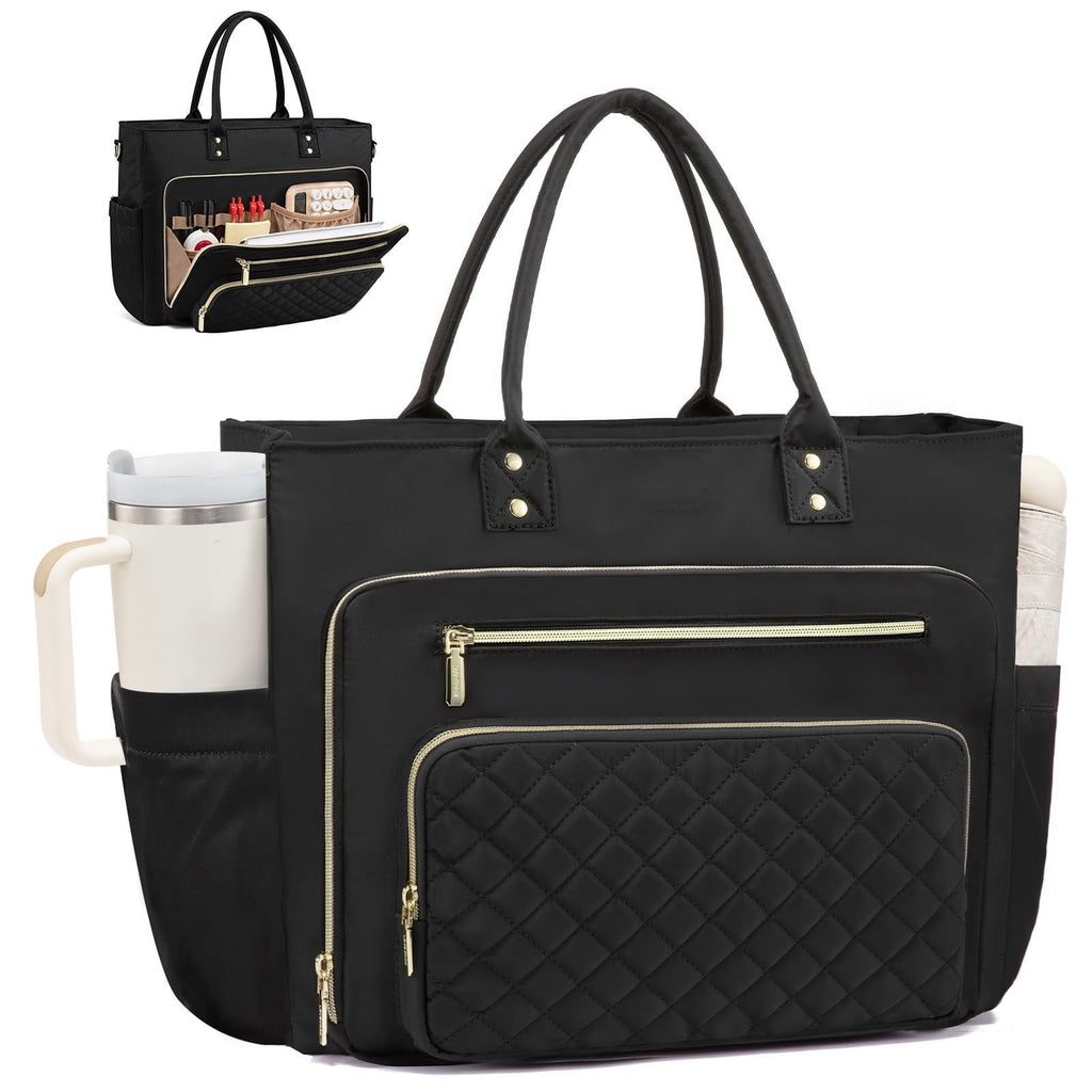 Women's Travel Work Bag with Large Cup Holder - Expandable Lightweight Tote