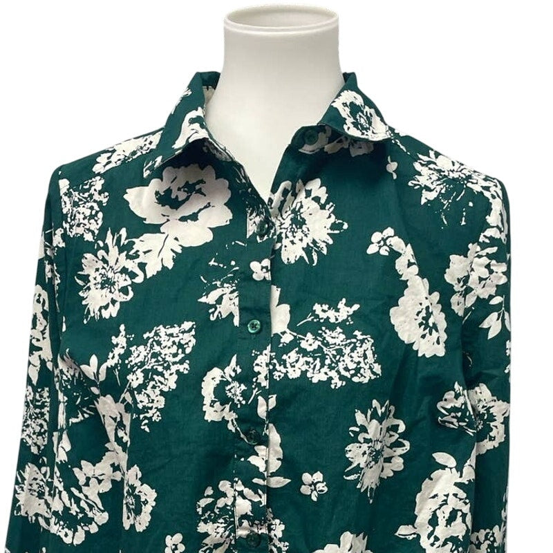 Roaman's Plus Size 16W Long Sleeve Button Down Cotton Floral Top Blouse Shirt