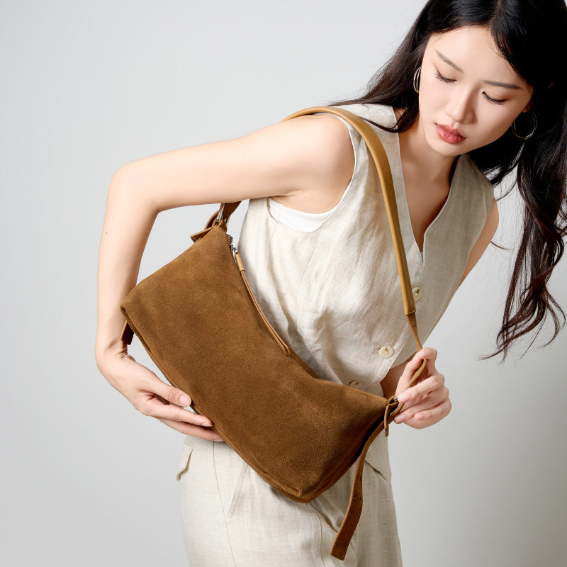 Women's Genuine Leather Crossbody Bag – Retro Soft Deerskin Shoulder Bag with Multi-Pocket Organizer