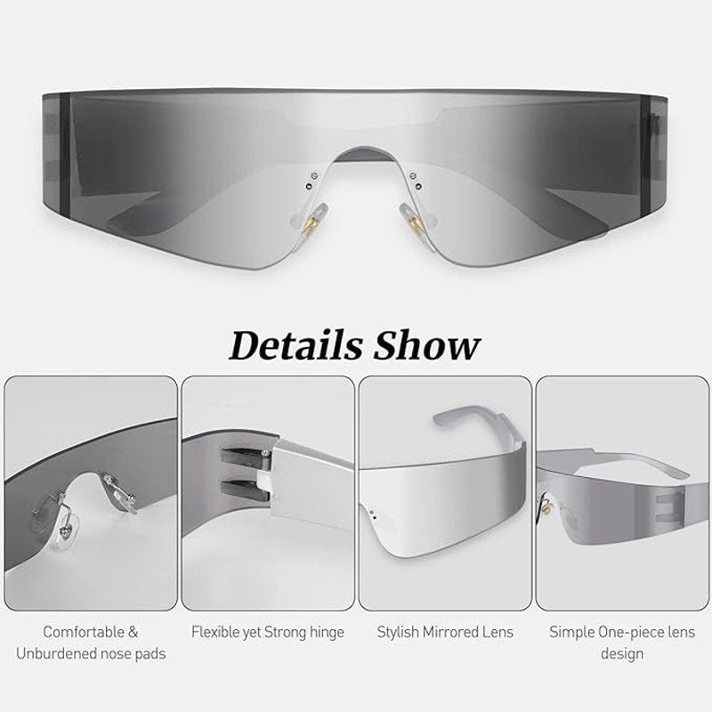 Milramtob Womens Black Futuristic Wrap Around Rimless Y2K Sunglasses