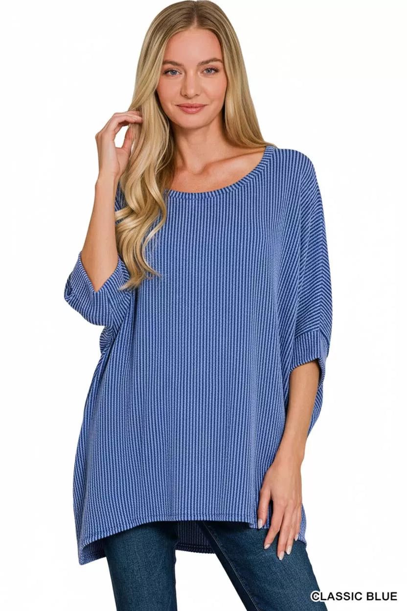 Zenana Raised Rib Bat Sleeve Top