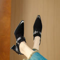 Metallic Square-Toe Chunky-Heel Pumps | Retro Formal Heels