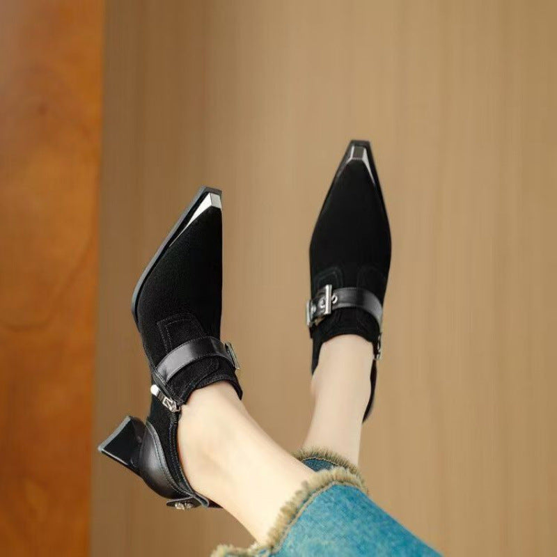 Metallic Square-Toe Chunky-Heel Pumps | Retro Formal Heels