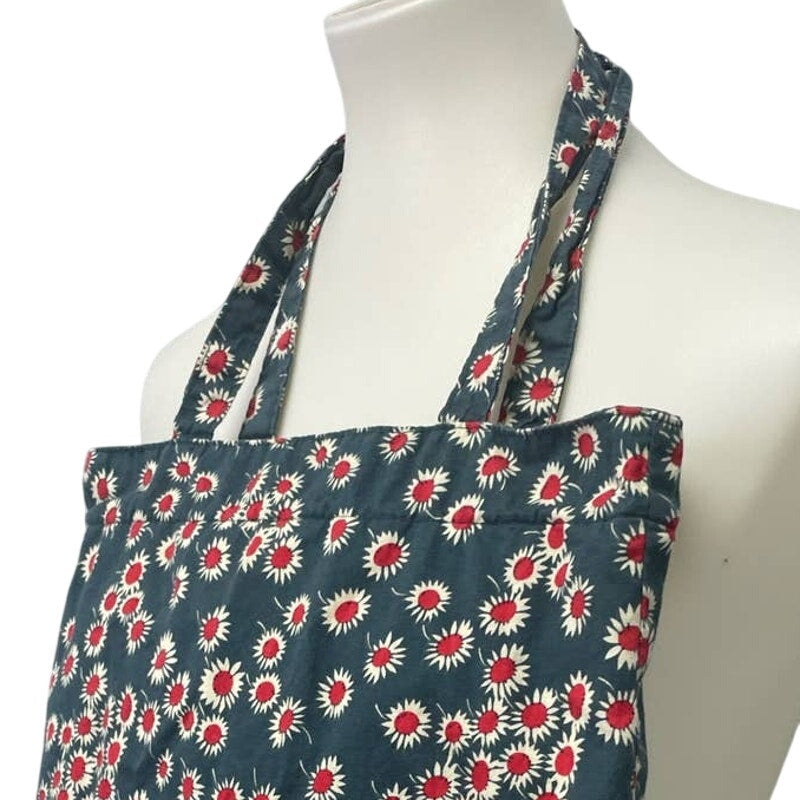 Old Navy Red Center Daisy Flower Double Handle 100% Cotton Lined Tote Bag