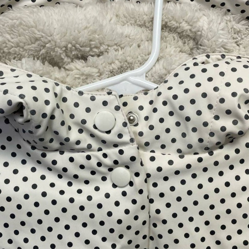C&C California Girls Small Faux Fur Lined Warm Hooded Snap Up Polka Dot Raincoat