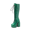 Women's Patent Leather Over-the-Knee Boots | Chunky Heel Round Toe Side Zipper