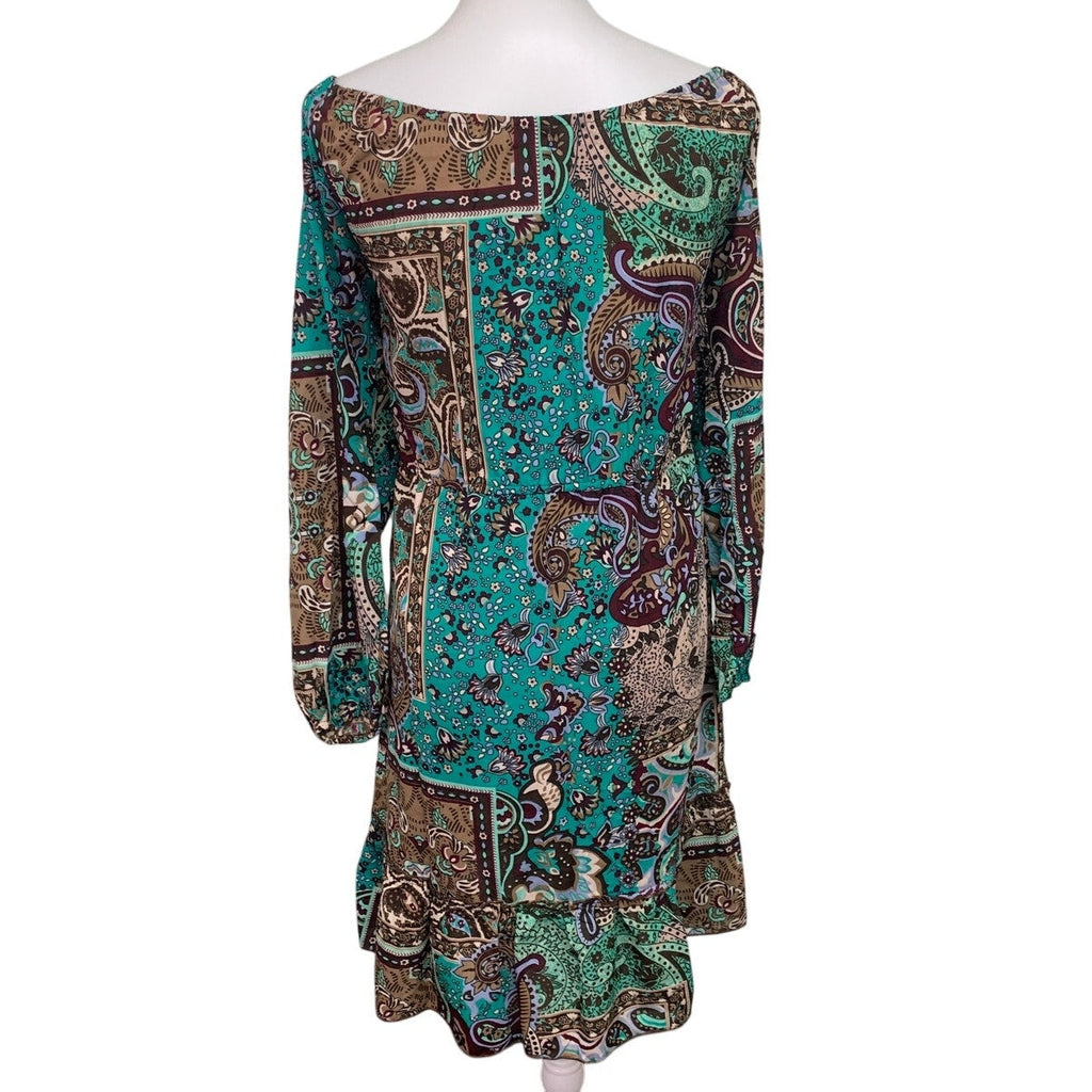 Earthbound Trading Co Womens Small 100% Polyester Floral Long Sleeve Dress