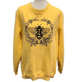 Hand Printed Upcycled Womens Large Bumble Bee Flowers Floral Sweatshirt