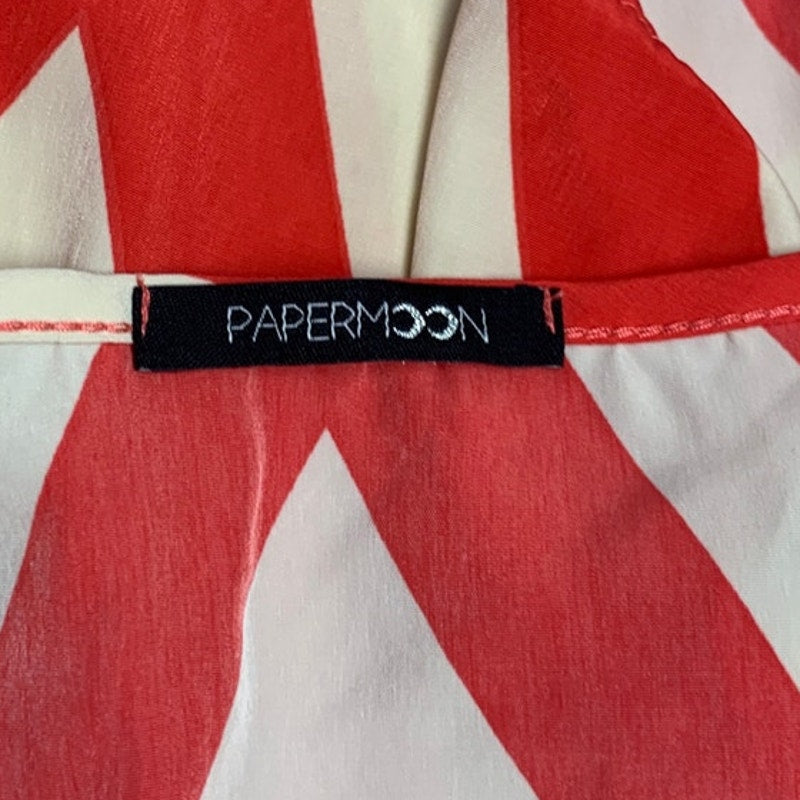 Paper Moon Womens Large Chevron Stripe Tabbed Sleeve Lightweight Blouse Top