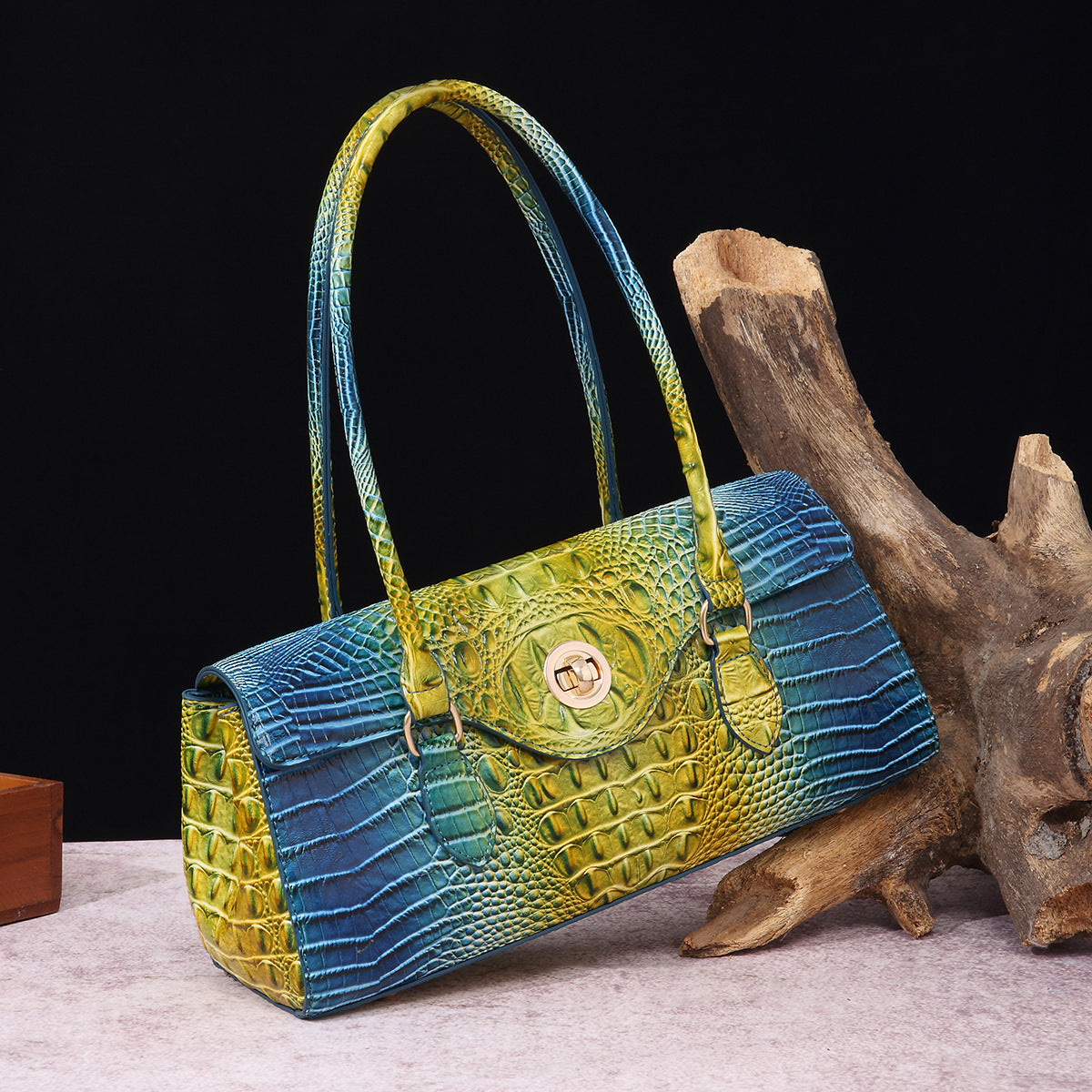 Women's Crocodile-Print Shoulder Tote Bag - Retro European Style PU Leather Handbag