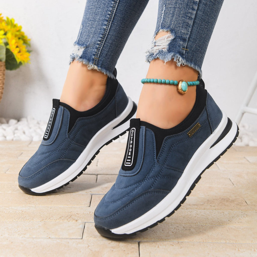 Women's Casual Plus-Size Slip-On Running Shoes | Suede Chunky Heel Sneakers
