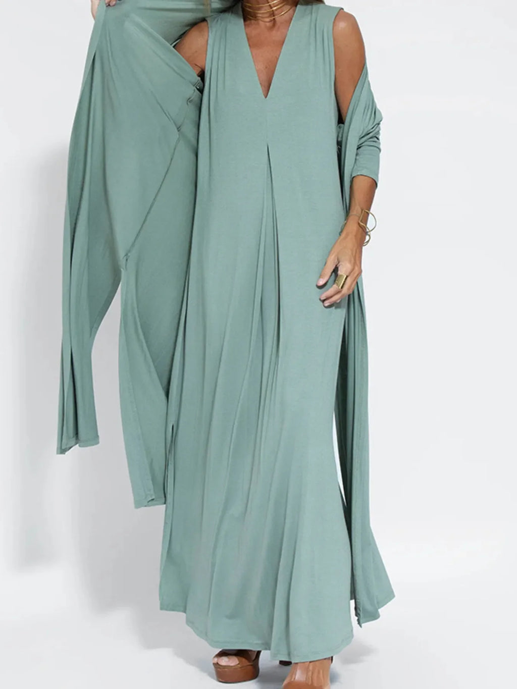 Full Size V-Neck Sleeveless Maxi Dress with Slit Plus Size