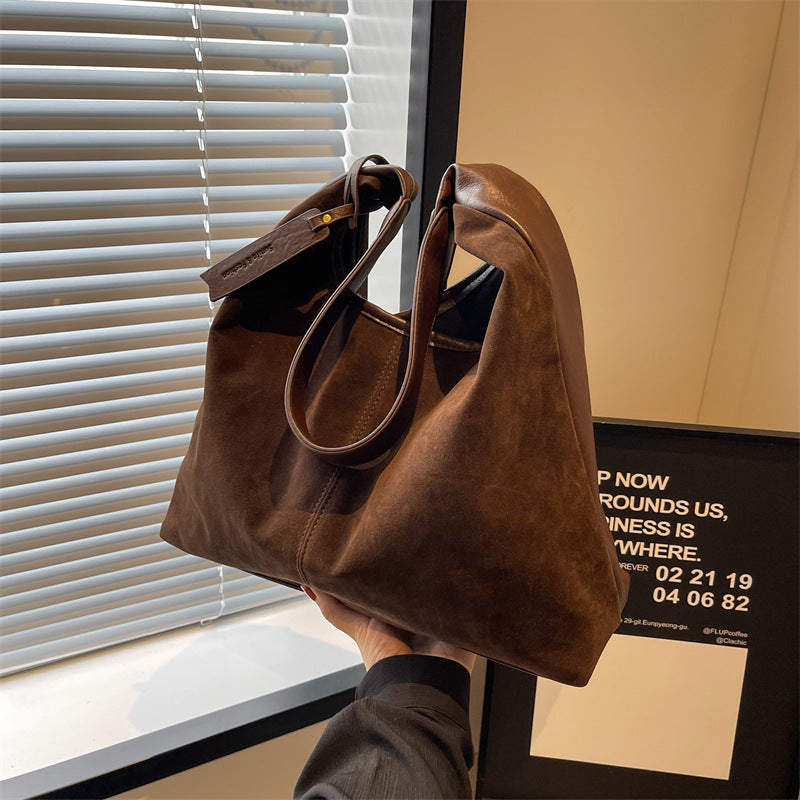 Women's Large-Capacity Tote Bag – Minimalist PU Leather Bucket Bag with Patchwork Detail