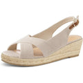 Mysoft Womens 8 Tan Canvas Open Toe Espadrille 2" Platform Buckle Sandals Shoes