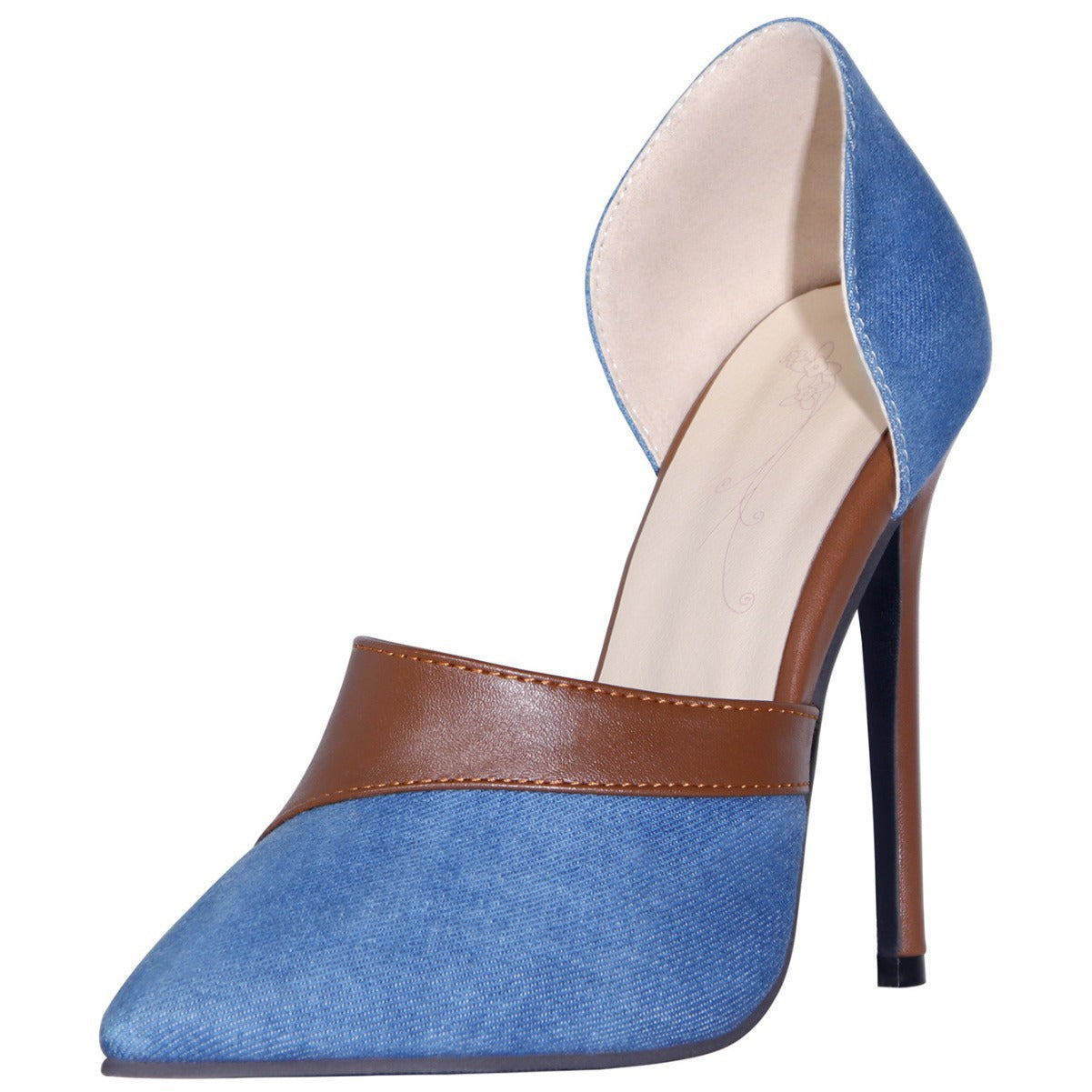 Women's Denim Patchwork Stiletto Pumps – Pointed Toe High Heel Shoes