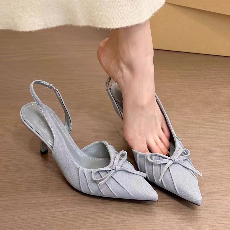 Women's Bow-Tie Pointed Toe Sandals - Elegant Pointed Toe Mid Heel Shoes