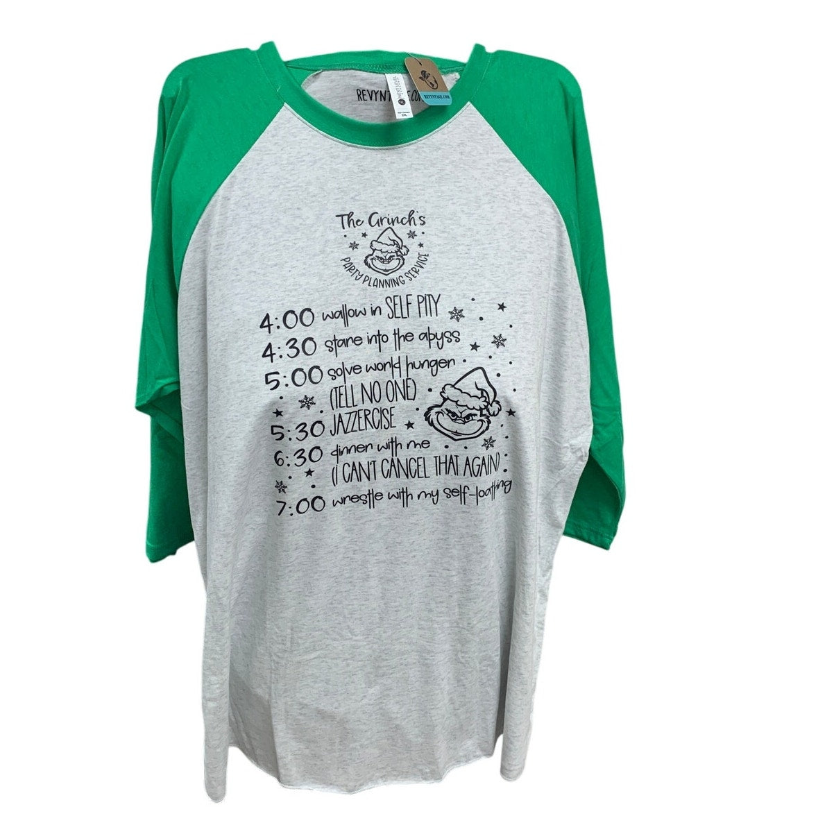 New Hand Printed Womens 3XL The Grinch's Party Planning Service Long Sleeve Tee
