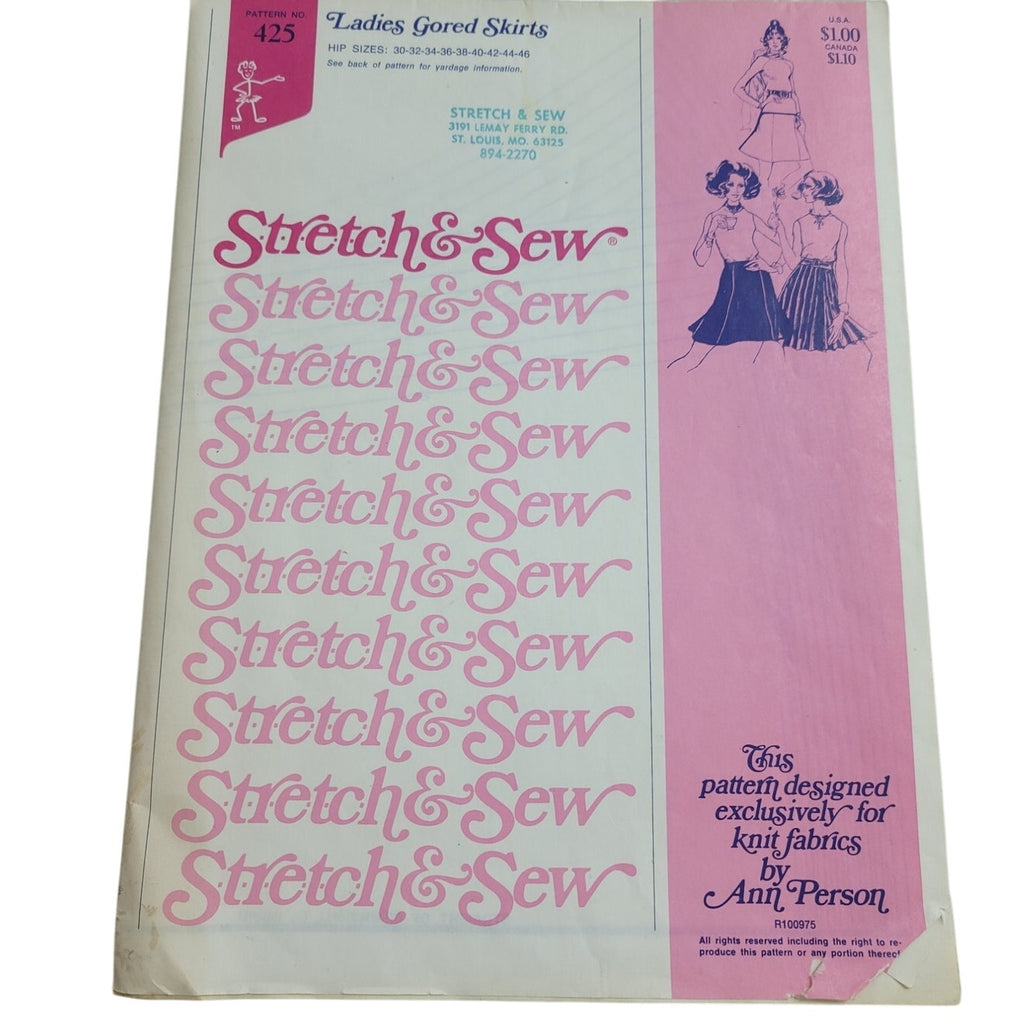 Vintage 1967 Stretch & Sew 425 Ladies Gored Skirts Uncut Sewing Pattern