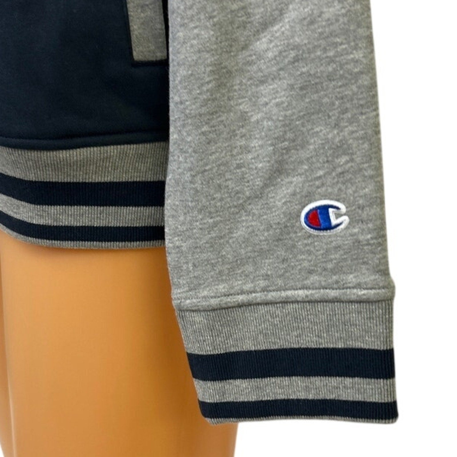 New Champion Mens Medium Navy Gray SnapUp PolyCotton Athletic Wear Bomber Jacket