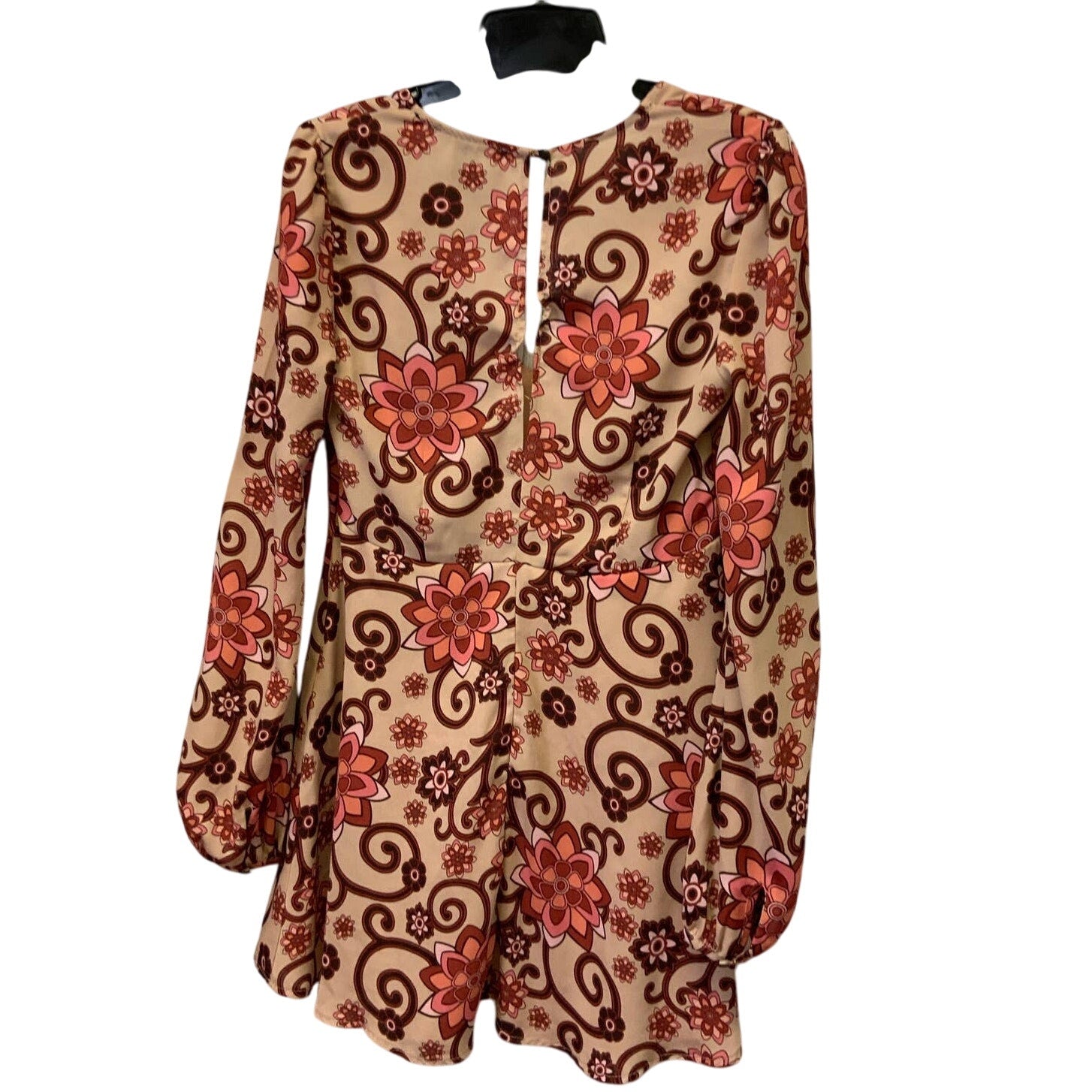 Forever 21 Womens Small V-Neck Long Sleeve Polyester Boho Floral Fit Flare Dress