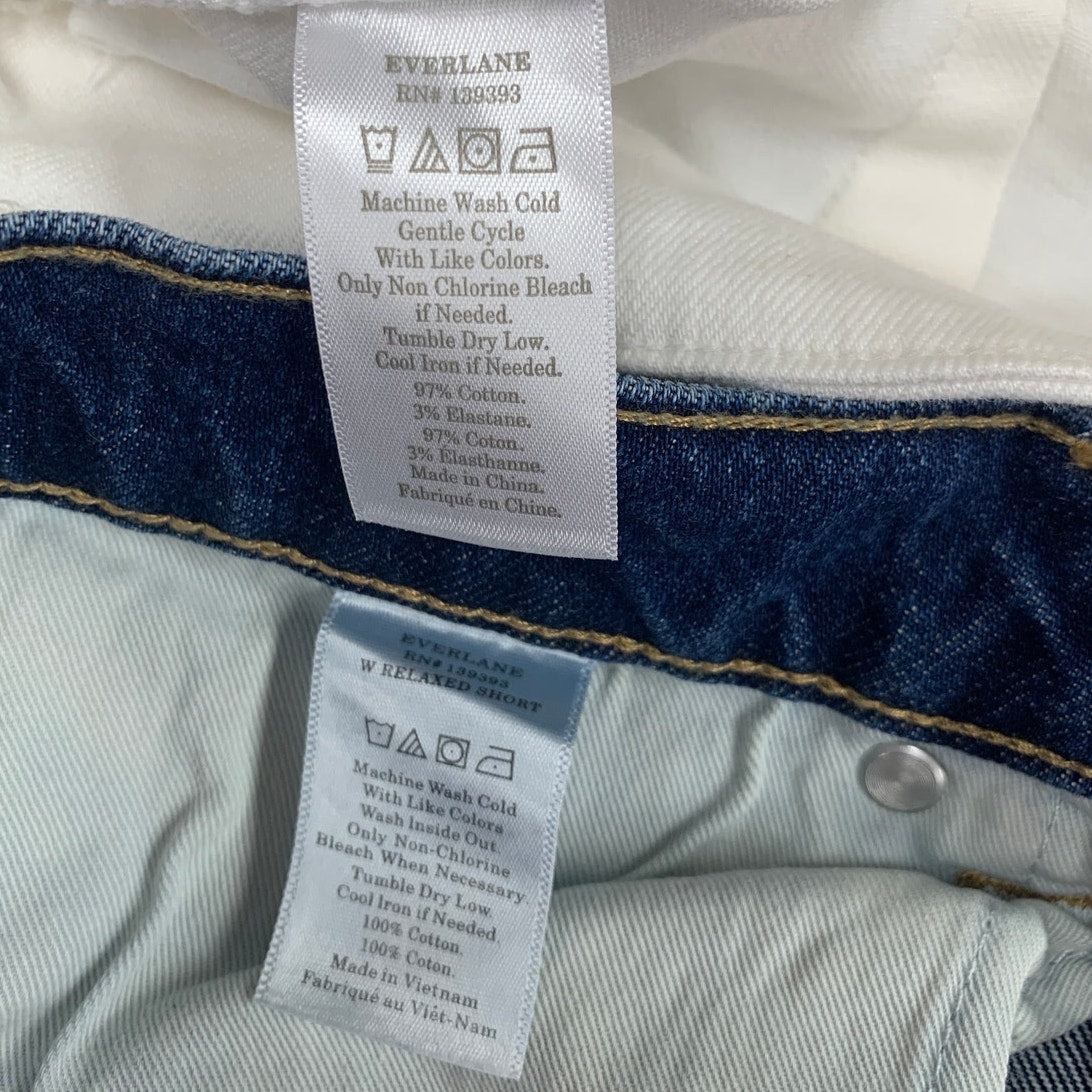 2 Everlane Womens Size 4 PolyCotton White Blue Denim Jean Short Shorts w Pockets