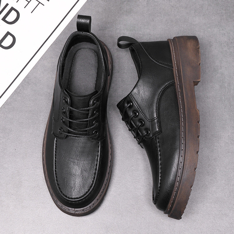 Men's British-Style Casual Sneakers - Thick Sole Round Toe Lace-Up Shoes