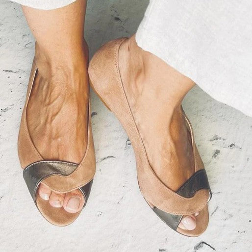 Women's Summer Flat Sandals - Fishmouth Buckle Strap Colorblock Casual Shoes