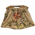 Vintage Handmade Wooden Handle Floral Tapestry Fabric No Clasp Handbag Purse