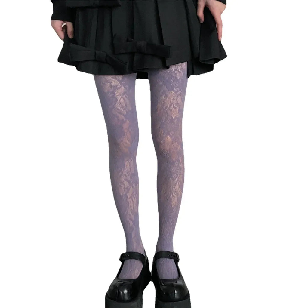 Floral Mesh Harajuku Tights – Embroidered Fishnet Pantyhose