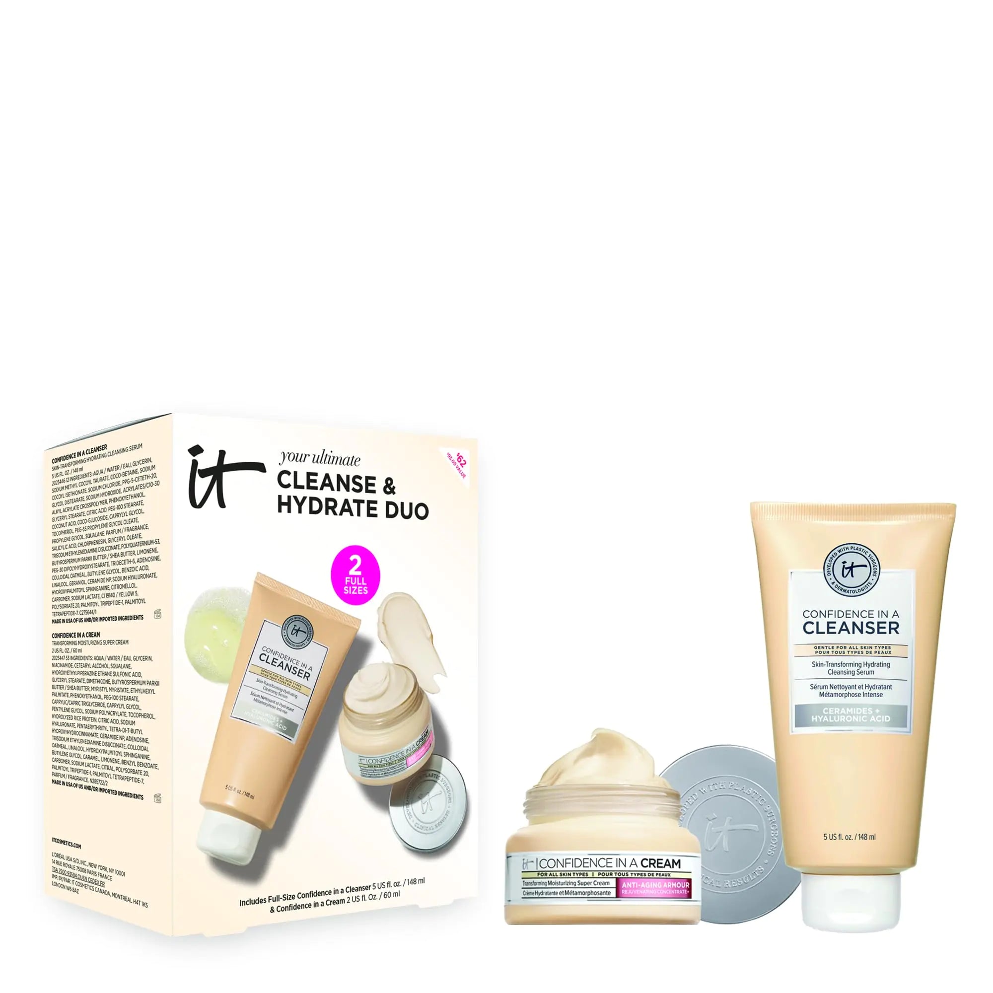 IT COSMETICS – 2-Piece Full Size Skincare Set with Facial Cleanser & Anti-Aging Hydrating Face Moisturizer – Vegan Kit
